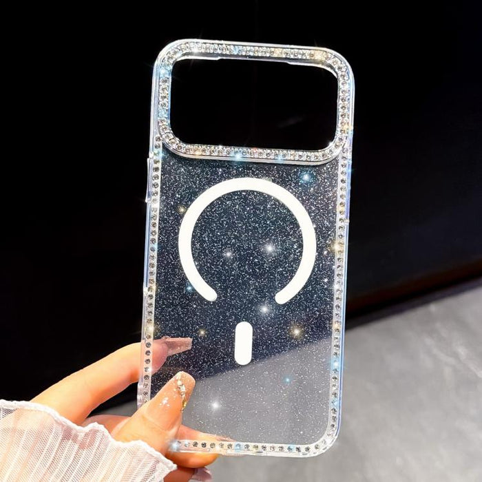 Funda magnética híbrida de TPU y PC con diamantes de imitación de doble cara, For iPhone 13