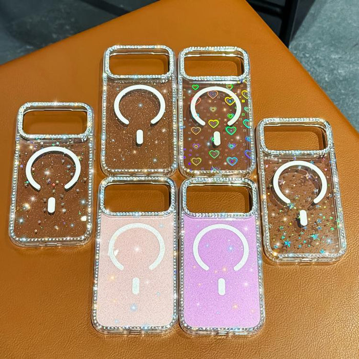 Funda magnética híbrida de TPU y PC con diamantes de imitación de doble cara, For iPhone 13