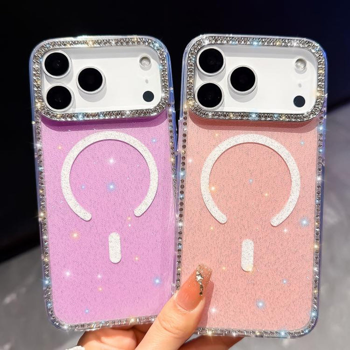 Funda magnética híbrida de TPU y PC con diamantes de imitación de doble cara, For iPhone 13