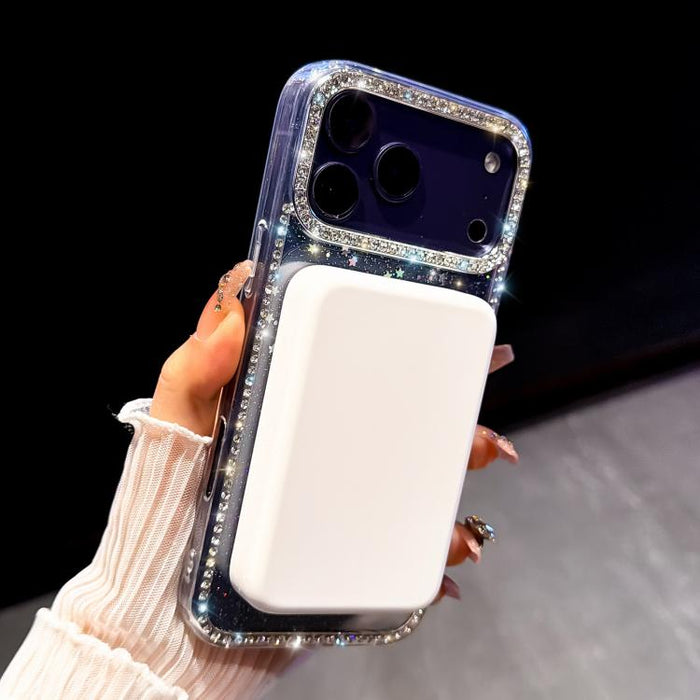 Funda magnética híbrida de TPU y PC con diamantes de imitación de doble cara, For iPhone 13