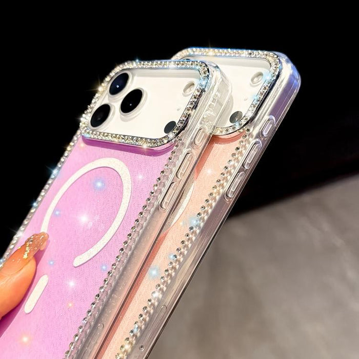 Funda magnética híbrida de TPU y PC con diamantes de imitación de doble cara, For iPhone 13