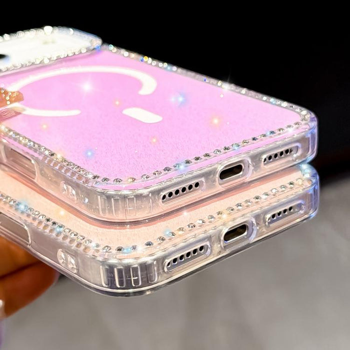 Funda magnética híbrida de TPU y PC con diamantes de imitación de doble cara, For iPhone 13
