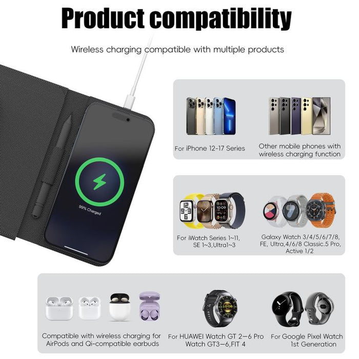 Alfombrilla de ratón con cargador inalámbrico magnético plegable multifuncional U39 de 15 W