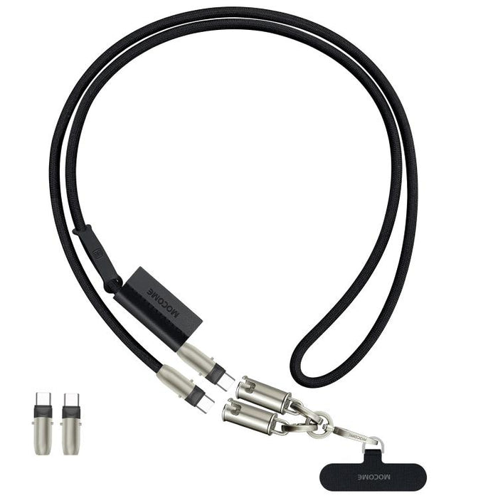 Cable de carga multifuncional MOCOME W3 USB-C a USB-C con cordón ajustable para teléfono.