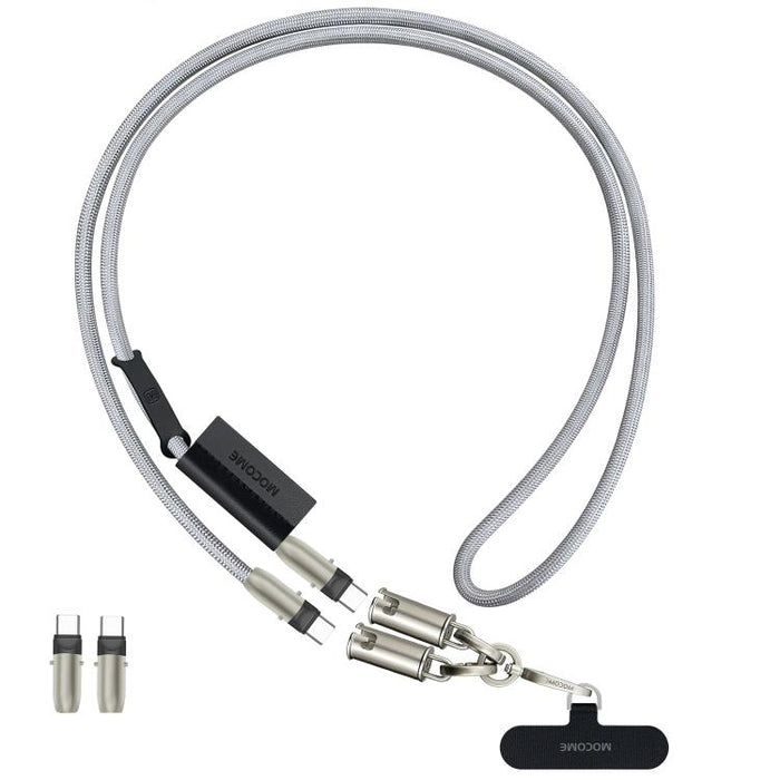 Cable de carga multifuncional MOCOME W3 USB-C a USB-C con cordón ajustable para teléfono.