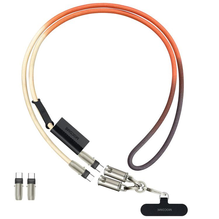 Cable de carga multifuncional MOCOME W3 USB-C a USB-C con cordón ajustable para teléfono.