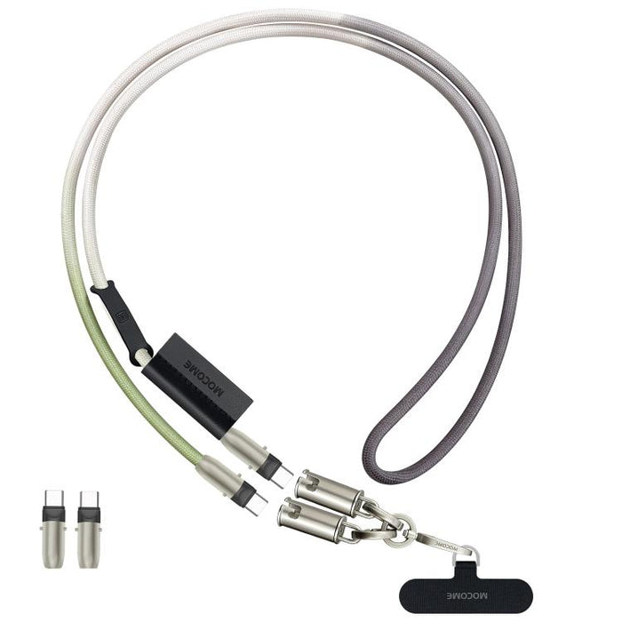 Cable de carga multifuncional MOCOME W3 USB-C a USB-C con cordón ajustable para teléfono.
