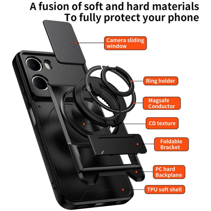 Funda para teléfono multifuncional magnética a prueba de golpes con ventana deslizante para lente, For Redmi 15a 5G, For Redmi Note 15 Pro 4G Global 163.2mm, For Redmi Note 15 Pro+ 5G Global 163.3mm, For Redmi Note 15 Pro 5G Global 163.6mm             ...