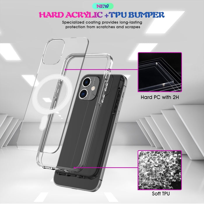 Anillo magnético simple Todo incluido Acrílico de cristal transparente PC + TPU Estuche a prueba de golpes, For iPhone 12 mini, For iPhone 12 / 12 Pro, For iPhone 12 Pro Max