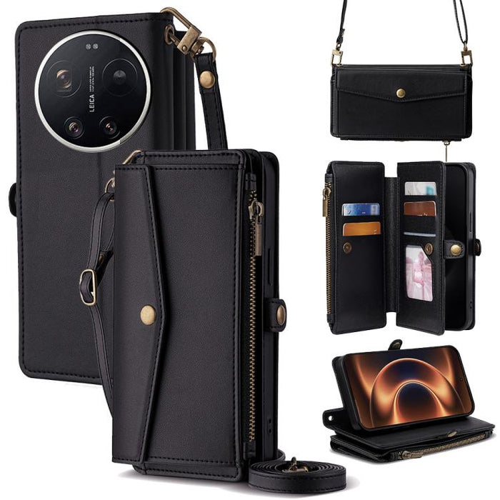 Cartera con cremallera, hebilla lateral, correa cruzada, funda de cuero para teléfono, For Xiaomi 17 Ultra, For Xiaomi 17 Pro Max, For Xiaomi 17 Pro, For Xiaomi 17