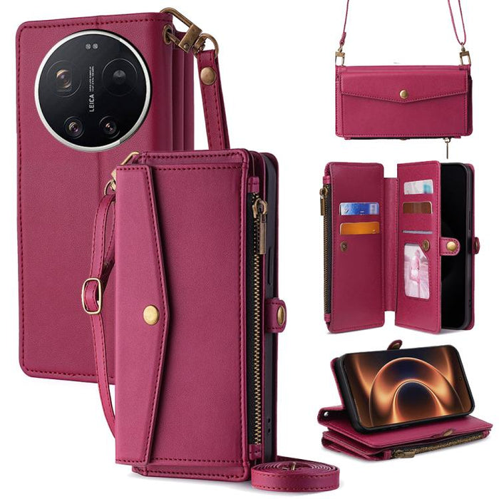 Cartera con cremallera, hebilla lateral, correa cruzada, funda de cuero para teléfono, For Xiaomi 17 Ultra, For Xiaomi 17 Pro Max, For Xiaomi 17 Pro, For Xiaomi 17