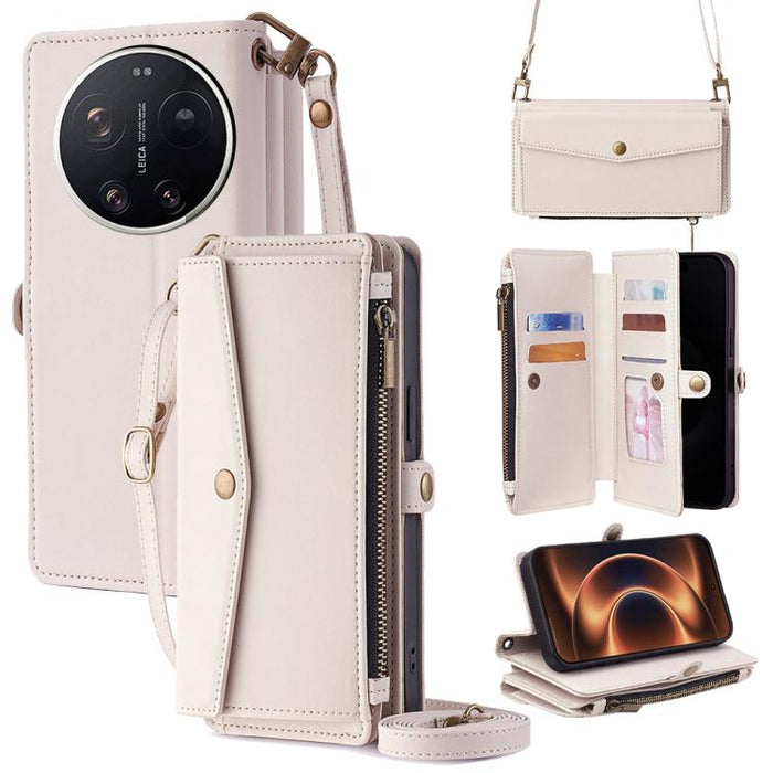 Cartera con cremallera, hebilla lateral, correa cruzada, funda de cuero para teléfono, For Xiaomi 17 Ultra, For Xiaomi 17 Pro Max, For Xiaomi 17 Pro, For Xiaomi 17