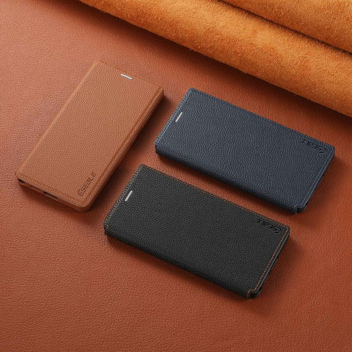 Funda para teléfono ESEBLE ultradelgada con ranura para tarjetas y cierre magnético de piel vegana, For Redmi Note 14 4G Global 163.25mm