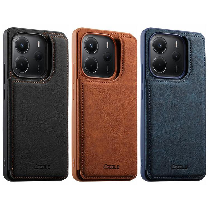 Funda para teléfono ESEBLE con textura retro, doble hebilla y ranura para tarjetas., For Redmi Note 14 4G Global 163.25mm