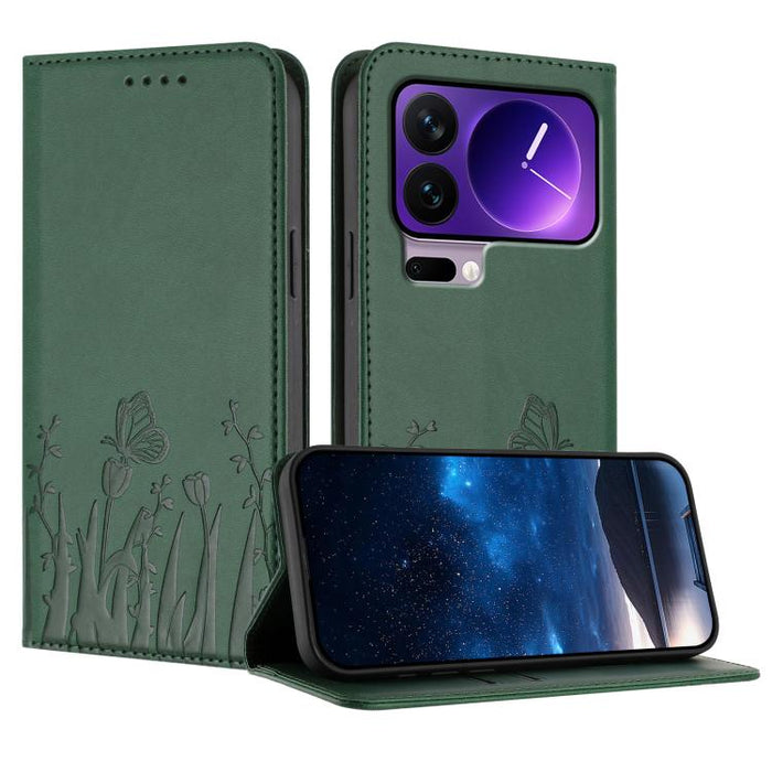 Funda magnética para teléfono de piel vegana con estampado de tulipanes y mariposas, For Xiaomi 17 Pro Max, For Xiaomi 17 Pro, For Xiaomi 17, For Xiaomi Poco M7 4G 169mm, For Xiaomi 15T Pro 5G, For Xiaomi 15T 5G, For Xiaomi Civi 5 Pro, For Xiaomi 15S P...