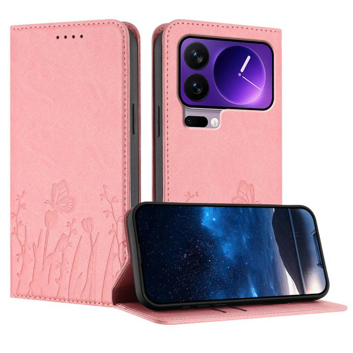 Funda magnética para teléfono de piel vegana con estampado de tulipanes y mariposas, For Xiaomi 17 Pro Max, For Xiaomi 17 Pro, For Xiaomi 17, For Xiaomi Poco M7 4G 169mm, For Xiaomi 15T Pro 5G, For Xiaomi 15T 5G, For Xiaomi Civi 5 Pro, For Xiaomi 15S P...