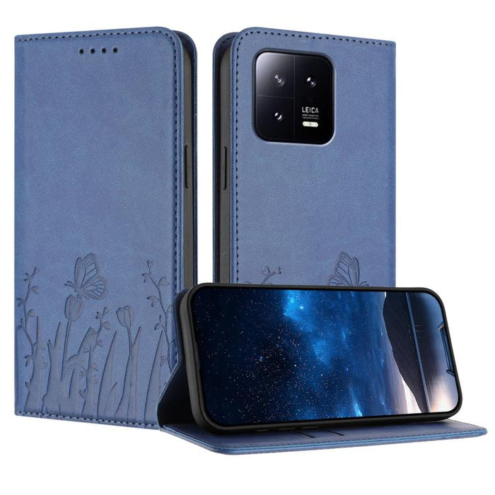 Funda magnética para teléfono de piel vegana con estampado de tulipanes y mariposas, For Xiaomi 14 Pro, For Xiaomi 14, For Xiaomi 13T / 13T Pro / Redmi K60 Ultra, For Xiaomi 13 Lite / Civi 2, For Xiaomi Poco M5 / Poco M4 5G / Redmi 10 5G               ...