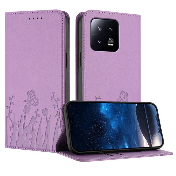 Funda magnética para teléfono de piel vegana con estampado de tulipanes y mariposas, For Xiaomi 14 Pro, For Xiaomi 14, For Xiaomi 13T / 13T Pro / Redmi K60 Ultra, For Xiaomi 13 Lite / Civi 2, For Xiaomi Poco M5 / Poco M4 5G / Redmi 10 5G               ...