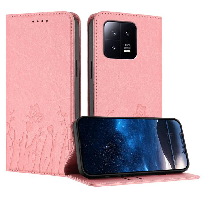 Funda magnética para teléfono de piel vegana con estampado de tulipanes y mariposas, For Xiaomi 14 Pro, For Xiaomi 14, For Xiaomi 13T / 13T Pro / Redmi K60 Ultra, For Xiaomi 13 Lite / Civi 2, For Xiaomi Poco M5 / Poco M4 5G / Redmi 10 5G               ...