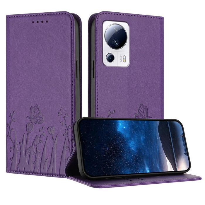 Funda magnética para teléfono de piel vegana con estampado de tulipanes y mariposas, For Xiaomi 14 Pro, For Xiaomi 14, For Xiaomi 13T / 13T Pro / Redmi K60 Ultra, For Xiaomi 13 Lite / Civi 2, For Xiaomi Poco M5 / Poco M4 5G / Redmi 10 5G               ...