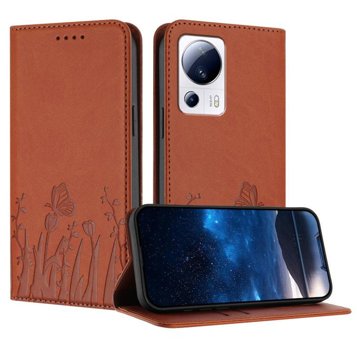 Funda magnética para teléfono de piel vegana con estampado de tulipanes y mariposas, For Xiaomi 14 Pro, For Xiaomi 14, For Xiaomi 13T / 13T Pro / Redmi K60 Ultra, For Xiaomi 13 Lite / Civi 2, For Xiaomi Poco M5 / Poco M4 5G / Redmi 10 5G               ...