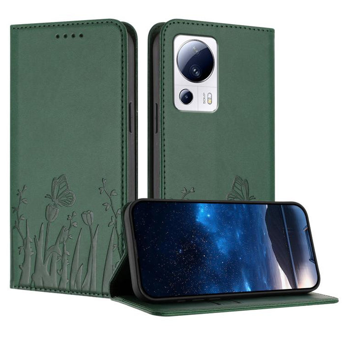 Funda magnética para teléfono de piel vegana con estampado de tulipanes y mariposas, For Xiaomi 14 Pro, For Xiaomi 14, For Xiaomi 13T / 13T Pro / Redmi K60 Ultra, For Xiaomi 13 Lite / Civi 2, For Xiaomi Poco M5 / Poco M4 5G / Redmi 10 5G               ...
