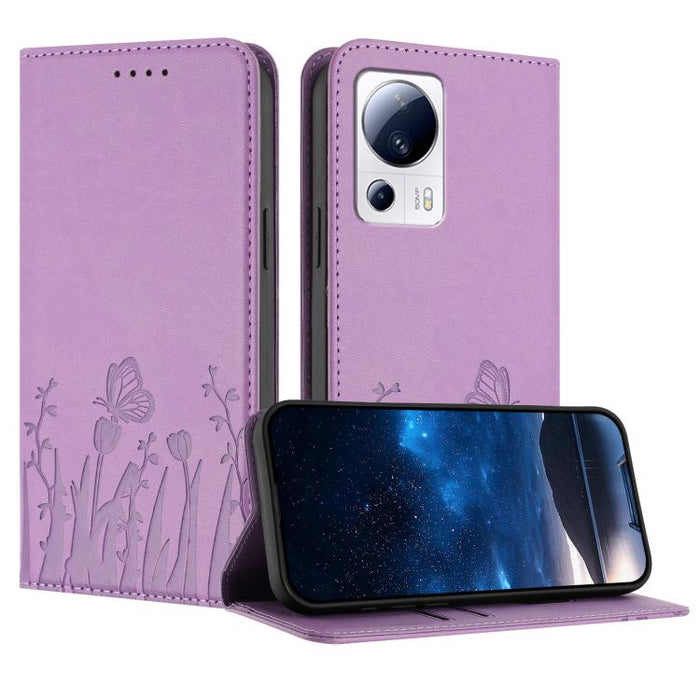 Funda magnética para teléfono de piel vegana con estampado de tulipanes y mariposas, For Xiaomi 14 Pro, For Xiaomi 14, For Xiaomi 13T / 13T Pro / Redmi K60 Ultra, For Xiaomi 13 Lite / Civi 2, For Xiaomi Poco M5 / Poco M4 5G / Redmi 10 5G               ...