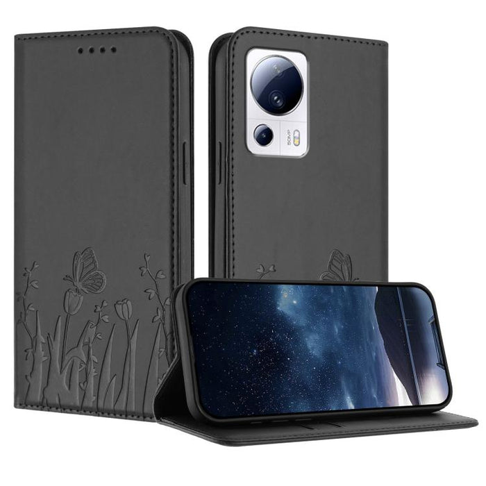 Funda magnética para teléfono de piel vegana con estampado de tulipanes y mariposas, For Xiaomi 14 Pro, For Xiaomi 14, For Xiaomi 13T / 13T Pro / Redmi K60 Ultra, For Xiaomi 13 Lite / Civi 2, For Xiaomi Poco M5 / Poco M4 5G / Redmi 10 5G               ...