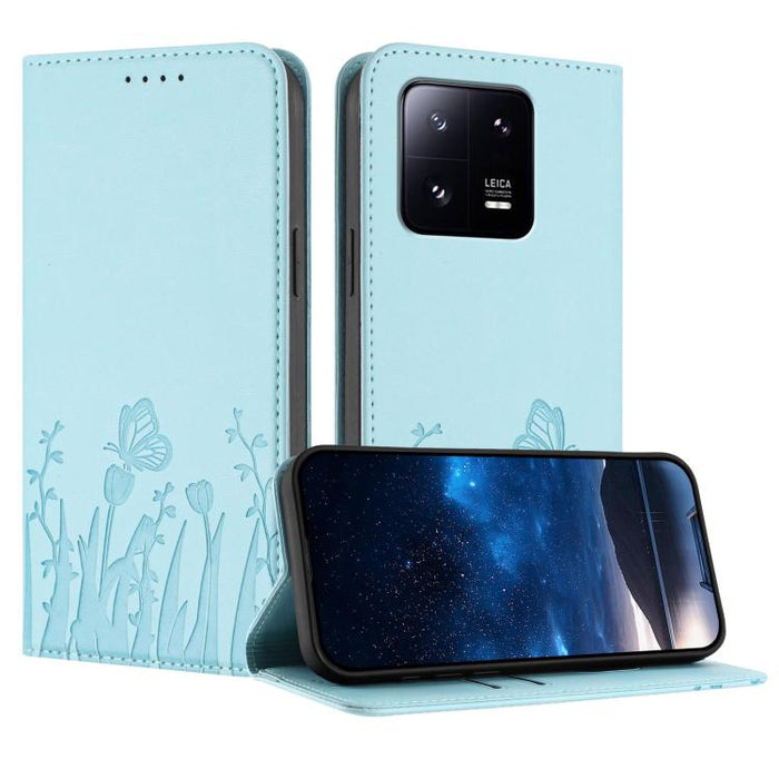 Funda magnética para teléfono de piel vegana con estampado de tulipanes y mariposas, For Xiaomi 14 Pro, For Xiaomi 14, For Xiaomi 13T / 13T Pro / Redmi K60 Ultra, For Xiaomi 13 Lite / Civi 2, For Xiaomi Poco M5 / Poco M4 5G / Redmi 10 5G               ...