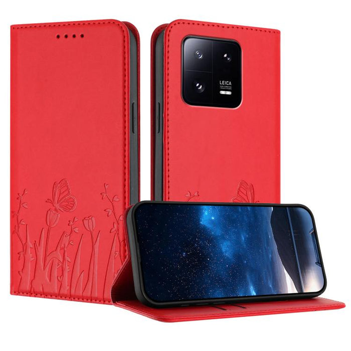 Funda magnética para teléfono de piel vegana con estampado de tulipanes y mariposas, For Xiaomi 14 Pro, For Xiaomi 14, For Xiaomi 13T / 13T Pro / Redmi K60 Ultra, For Xiaomi 13 Lite / Civi 2, For Xiaomi Poco M5 / Poco M4 5G / Redmi 10 5G               ...