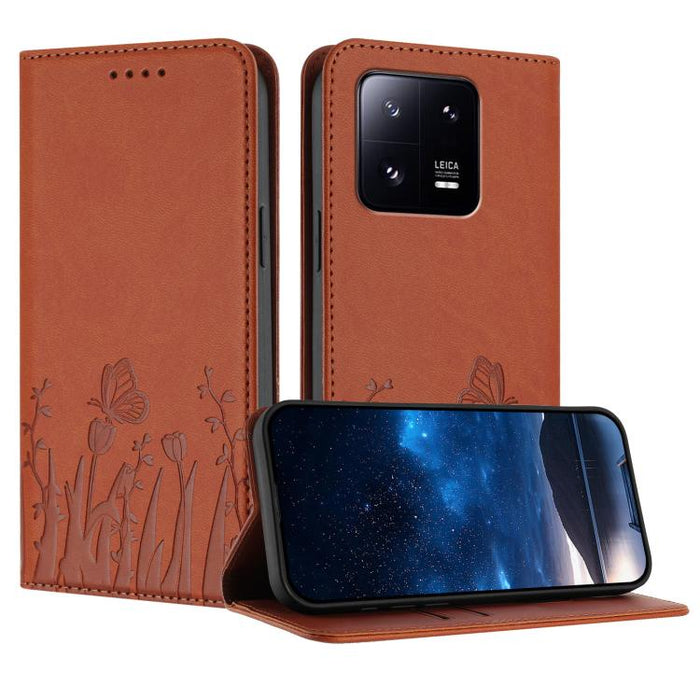 Funda magnética para teléfono de piel vegana con estampado de tulipanes y mariposas, For Xiaomi 14 Pro, For Xiaomi 14, For Xiaomi 13T / 13T Pro / Redmi K60 Ultra, For Xiaomi 13 Lite / Civi 2, For Xiaomi Poco M5 / Poco M4 5G / Redmi 10 5G               ...
