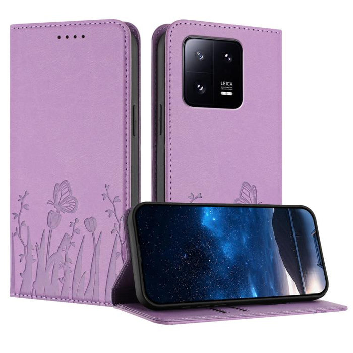 Funda magnética para teléfono de piel vegana con estampado de tulipanes y mariposas, For Xiaomi 14 Pro, For Xiaomi 14, For Xiaomi 13T / 13T Pro / Redmi K60 Ultra, For Xiaomi 13 Lite / Civi 2, For Xiaomi Poco M5 / Poco M4 5G / Redmi 10 5G               ...