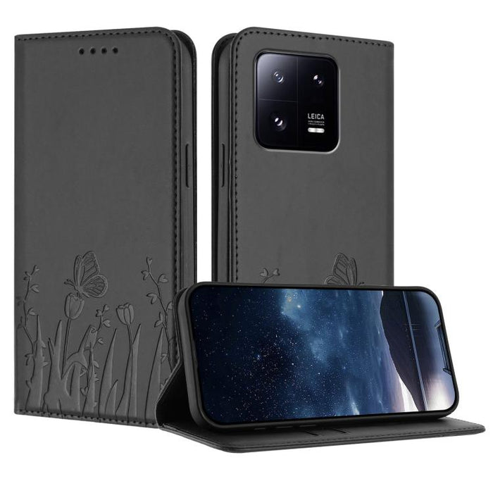 Funda magnética para teléfono de piel vegana con estampado de tulipanes y mariposas, For Xiaomi 14 Pro, For Xiaomi 14, For Xiaomi 13T / 13T Pro / Redmi K60 Ultra, For Xiaomi 13 Lite / Civi 2, For Xiaomi Poco M5 / Poco M4 5G / Redmi 10 5G               ...
