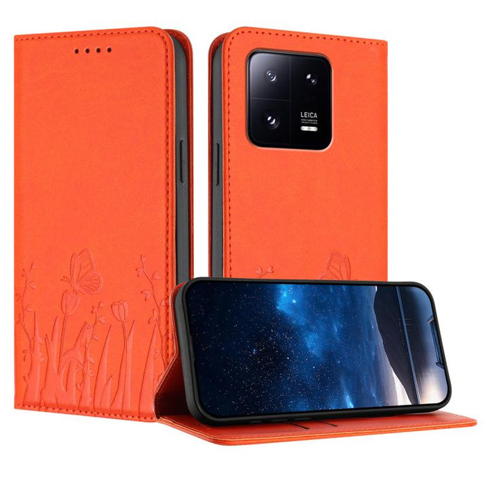 Funda magnética para teléfono de piel vegana con estampado de tulipanes y mariposas, For Xiaomi 14 Pro, For Xiaomi 14, For Xiaomi 13T / 13T Pro / Redmi K60 Ultra, For Xiaomi 13 Lite / Civi 2, For Xiaomi Poco M5 / Poco M4 5G / Redmi 10 5G               ...