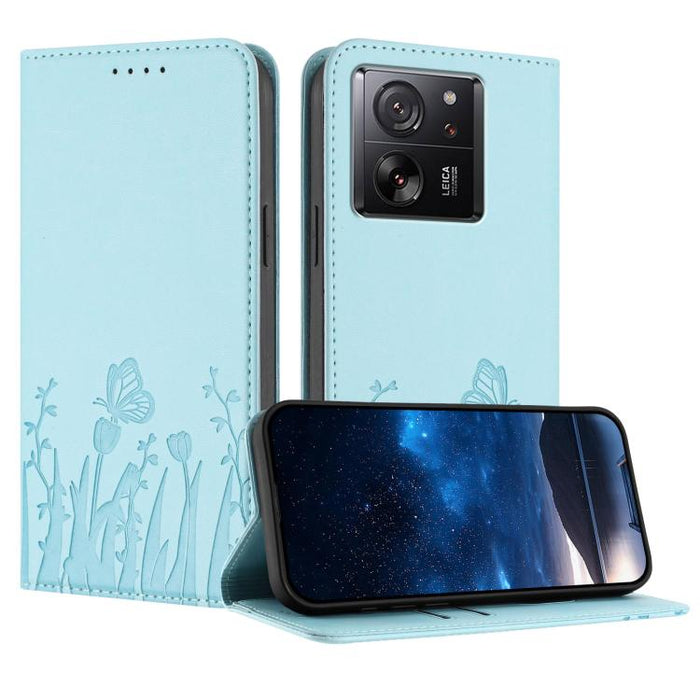 Funda magnética para teléfono de piel vegana con estampado de tulipanes y mariposas, For Xiaomi 14 Pro, For Xiaomi 14, For Xiaomi 13T / 13T Pro / Redmi K60 Ultra, For Xiaomi 13 Lite / Civi 2, For Xiaomi Poco M5 / Poco M4 5G / Redmi 10 5G               ...