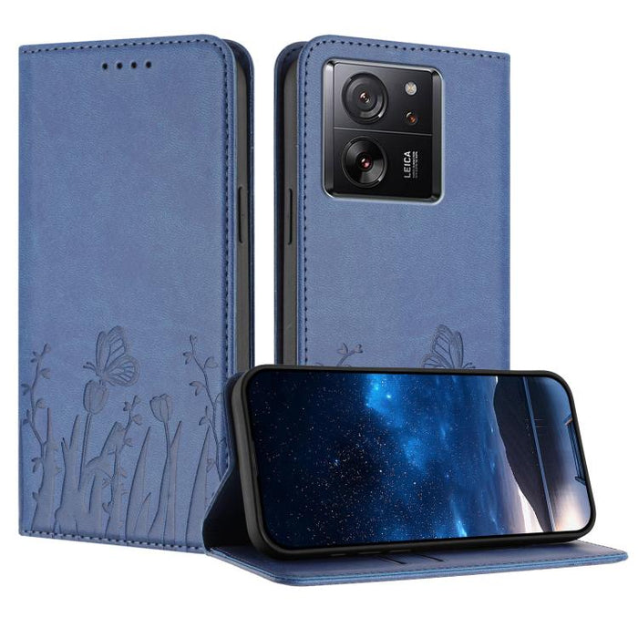 Funda magnética para teléfono de piel vegana con estampado de tulipanes y mariposas, For Xiaomi 14 Pro, For Xiaomi 14, For Xiaomi 13T / 13T Pro / Redmi K60 Ultra, For Xiaomi 13 Lite / Civi 2, For Xiaomi Poco M5 / Poco M4 5G / Redmi 10 5G               ...