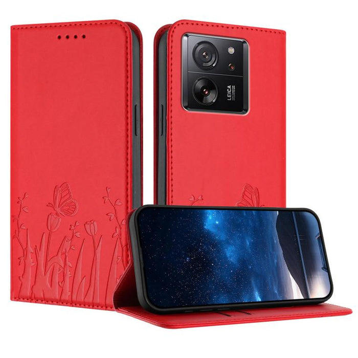 Funda magnética para teléfono de piel vegana con estampado de tulipanes y mariposas, For Xiaomi 14 Pro, For Xiaomi 14, For Xiaomi 13T / 13T Pro / Redmi K60 Ultra, For Xiaomi 13 Lite / Civi 2, For Xiaomi Poco M5 / Poco M4 5G / Redmi 10 5G               ...