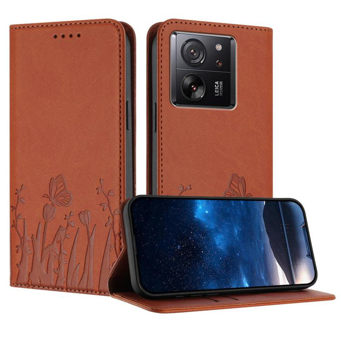 Funda magnética para teléfono de piel vegana con estampado de tulipanes y mariposas, For Xiaomi 14 Pro, For Xiaomi 14, For Xiaomi 13T / 13T Pro / Redmi K60 Ultra, For Xiaomi 13 Lite / Civi 2, For Xiaomi Poco M5 / Poco M4 5G / Redmi 10 5G               ...