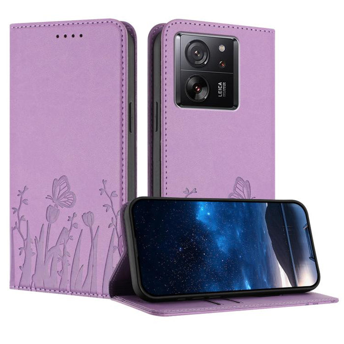 Funda magnética para teléfono de piel vegana con estampado de tulipanes y mariposas, For Xiaomi 14 Pro, For Xiaomi 14, For Xiaomi 13T / 13T Pro / Redmi K60 Ultra, For Xiaomi 13 Lite / Civi 2, For Xiaomi Poco M5 / Poco M4 5G / Redmi 10 5G               ...