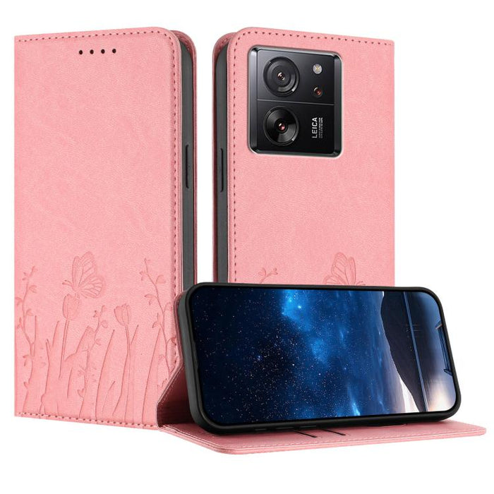 Funda magnética para teléfono de piel vegana con estampado de tulipanes y mariposas, For Xiaomi 14 Pro, For Xiaomi 14, For Xiaomi 13T / 13T Pro / Redmi K60 Ultra, For Xiaomi 13 Lite / Civi 2, For Xiaomi Poco M5 / Poco M4 5G / Redmi 10 5G               ...