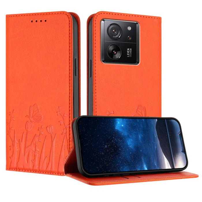 Funda magnética para teléfono de piel vegana con estampado de tulipanes y mariposas, For Xiaomi 14 Pro, For Xiaomi 14, For Xiaomi 13T / 13T Pro / Redmi K60 Ultra, For Xiaomi 13 Lite / Civi 2, For Xiaomi Poco M5 / Poco M4 5G / Redmi 10 5G               ...
