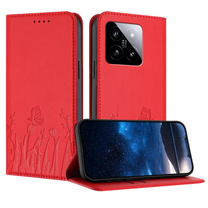 Funda magnética para teléfono de piel vegana con estampado de tulipanes y mariposas, For Xiaomi 14 Pro, For Xiaomi 14, For Xiaomi 13T / 13T Pro / Redmi K60 Ultra, For Xiaomi 13 Lite / Civi 2, For Xiaomi Poco M5 / Poco M4 5G / Redmi 10 5G               ...
