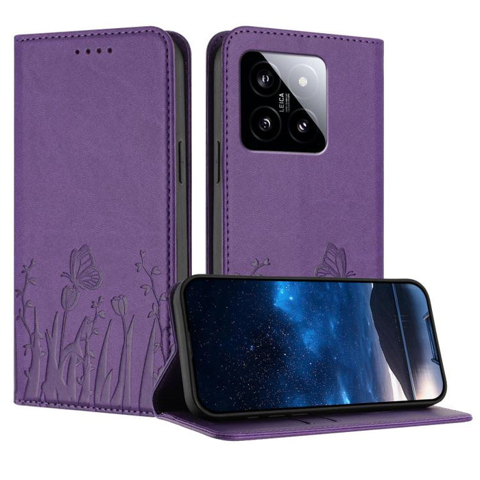 Funda magnética para teléfono de piel vegana con estampado de tulipanes y mariposas, For Xiaomi 14 Pro, For Xiaomi 14, For Xiaomi 13T / 13T Pro / Redmi K60 Ultra, For Xiaomi 13 Lite / Civi 2, For Xiaomi Poco M5 / Poco M4 5G / Redmi 10 5G               ...