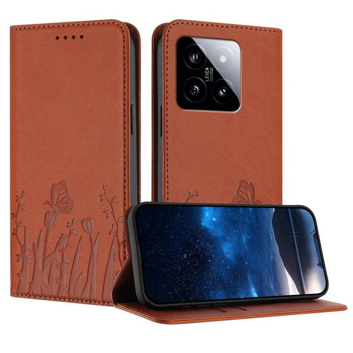 Funda magnética para teléfono de piel vegana con estampado de tulipanes y mariposas, For Xiaomi 14 Pro, For Xiaomi 14, For Xiaomi 13T / 13T Pro / Redmi K60 Ultra, For Xiaomi 13 Lite / Civi 2, For Xiaomi Poco M5 / Poco M4 5G / Redmi 10 5G               ...