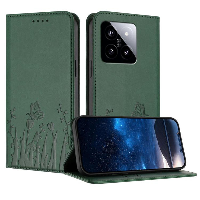 Funda magnética para teléfono de piel vegana con estampado de tulipanes y mariposas, For Xiaomi 14 Pro, For Xiaomi 14, For Xiaomi 13T / 13T Pro / Redmi K60 Ultra, For Xiaomi 13 Lite / Civi 2, For Xiaomi Poco M5 / Poco M4 5G / Redmi 10 5G               ...