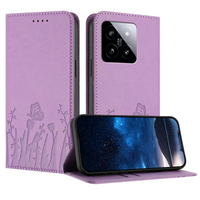 Funda magnética para teléfono de piel vegana con estampado de tulipanes y mariposas, For Xiaomi 14 Pro, For Xiaomi 14, For Xiaomi 13T / 13T Pro / Redmi K60 Ultra, For Xiaomi 13 Lite / Civi 2, For Xiaomi Poco M5 / Poco M4 5G / Redmi 10 5G               ...