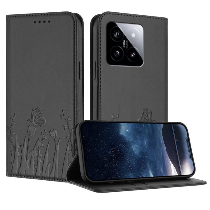 Funda magnética para teléfono de piel vegana con estampado de tulipanes y mariposas, For Xiaomi 14 Pro, For Xiaomi 14, For Xiaomi 13T / 13T Pro / Redmi K60 Ultra, For Xiaomi 13 Lite / Civi 2, For Xiaomi Poco M5 / Poco M4 5G / Redmi 10 5G               ...