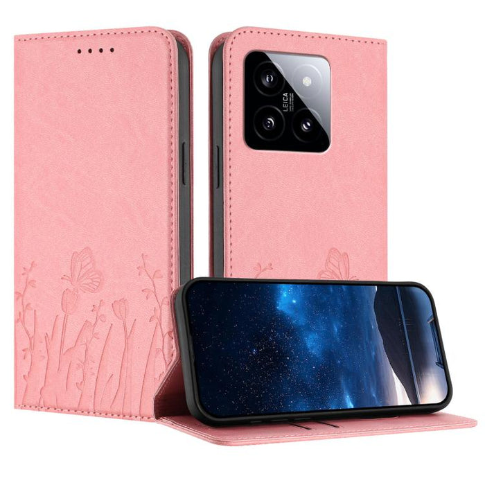 Funda magnética para teléfono de piel vegana con estampado de tulipanes y mariposas, For Xiaomi 14 Pro, For Xiaomi 14, For Xiaomi 13T / 13T Pro / Redmi K60 Ultra, For Xiaomi 13 Lite / Civi 2, For Xiaomi Poco M5 / Poco M4 5G / Redmi 10 5G               ...