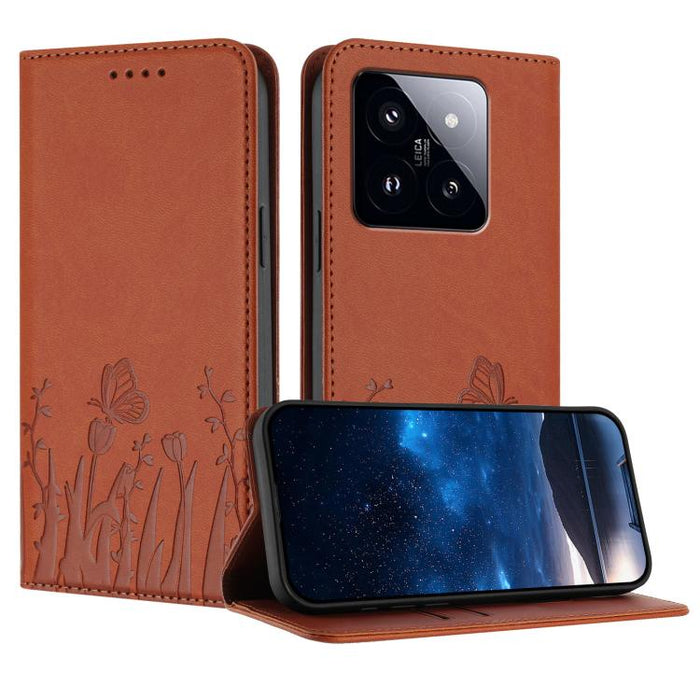 Funda magnética para teléfono de piel vegana con estampado de tulipanes y mariposas, For Xiaomi 14 Pro, For Xiaomi 14, For Xiaomi 13T / 13T Pro / Redmi K60 Ultra, For Xiaomi 13 Lite / Civi 2, For Xiaomi Poco M5 / Poco M4 5G / Redmi 10 5G               ...