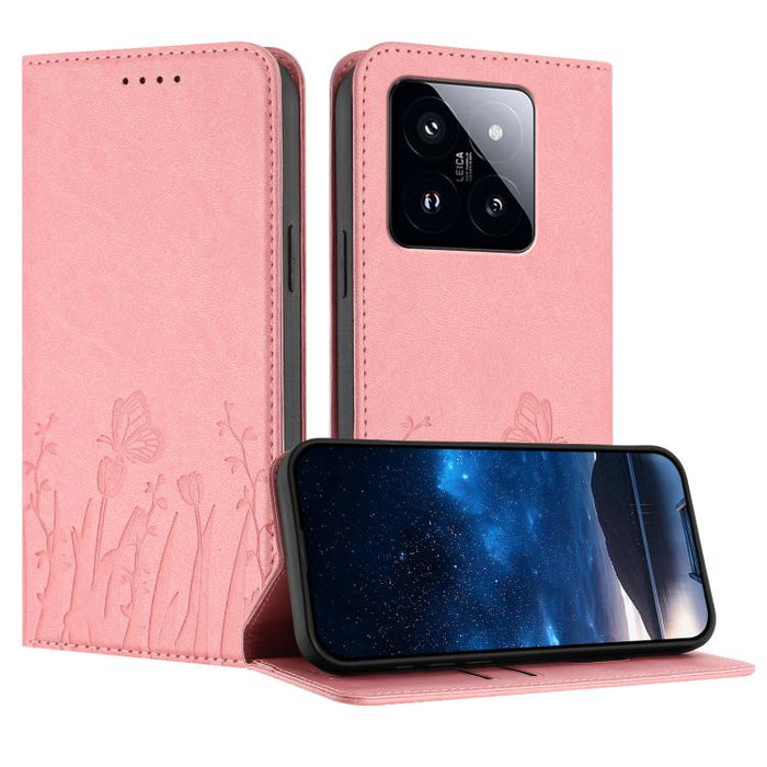 Funda magnética para teléfono de piel vegana con estampado de tulipanes y mariposas, For Xiaomi 14 Pro, For Xiaomi 14, For Xiaomi 13T / 13T Pro / Redmi K60 Ultra, For Xiaomi 13 Lite / Civi 2, For Xiaomi Poco M5 / Poco M4 5G / Redmi 10 5G               ...